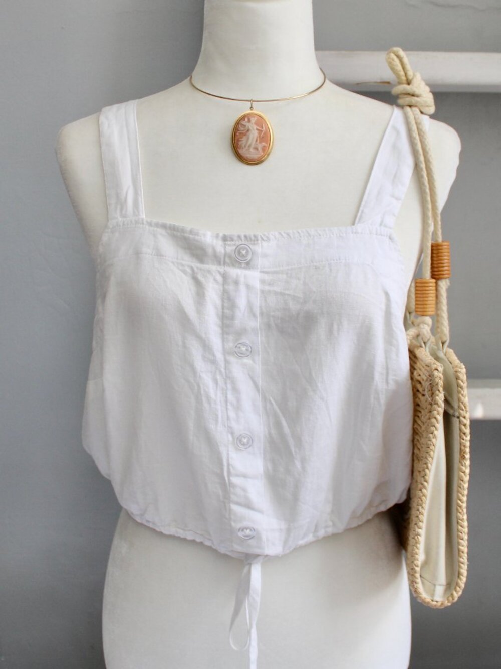 A New Day White Button-Front Crop Tank with Adjustable Hem